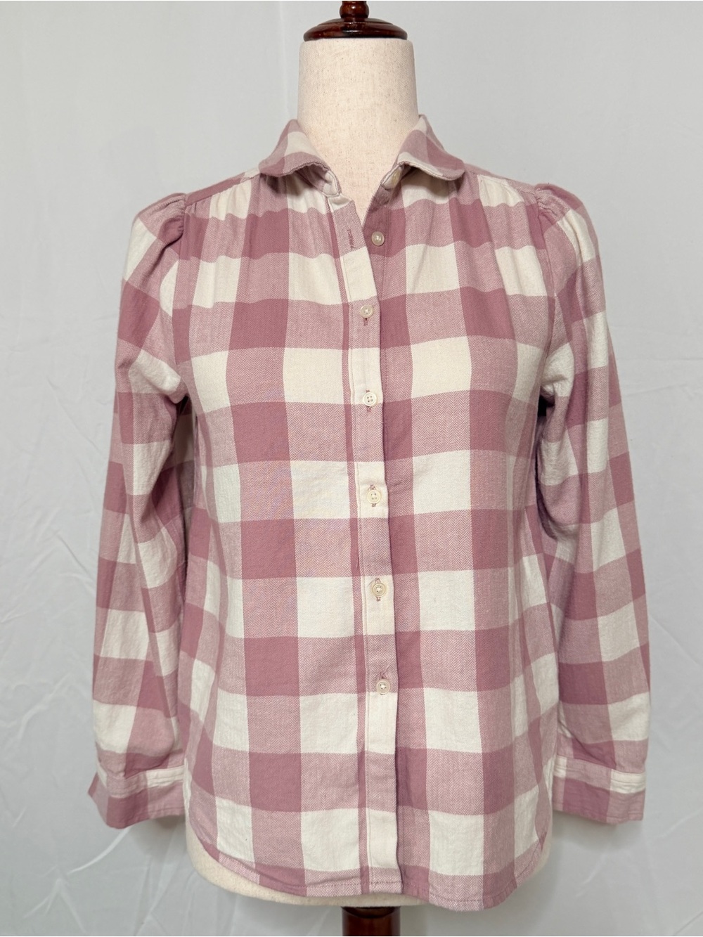 LOFT Pink and White Buffalo Check Button-Down Shirt coquette, girly,‎ cotton